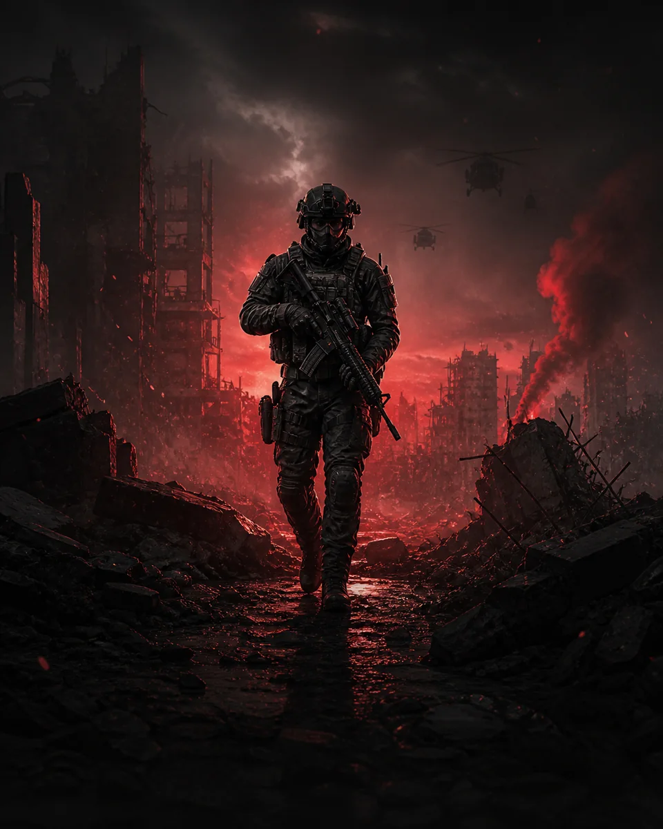 سرباز در میدان نبرد شهری، نماینده بازی Call of Duty